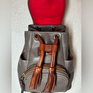 Dooney & Bourke Gray Leather Backpack with Brown Accents